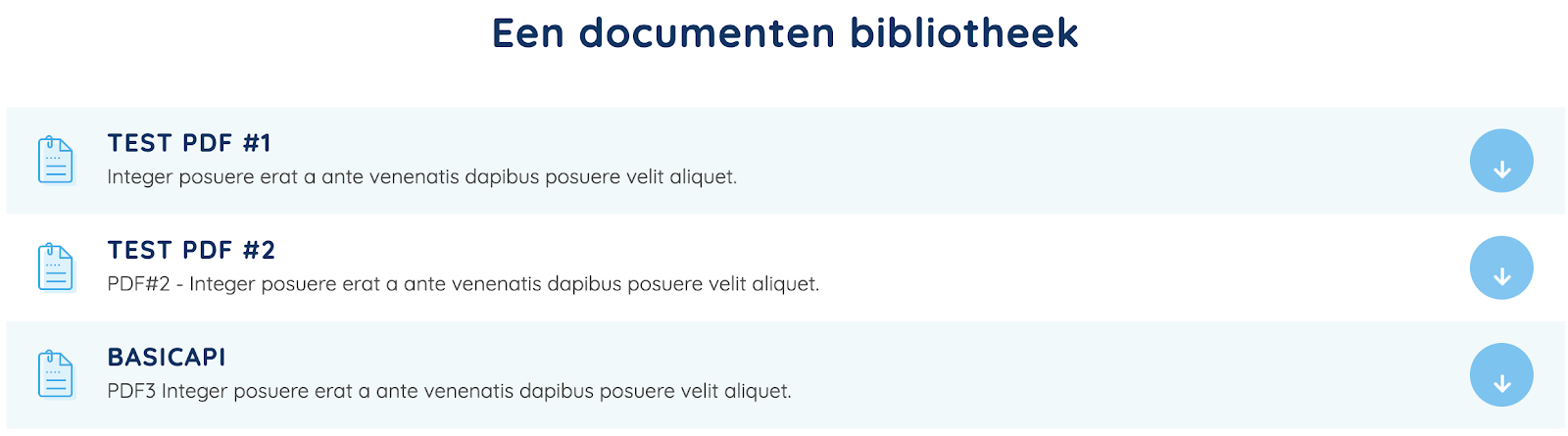 Voorbeeld documenten bibliotheek in de website