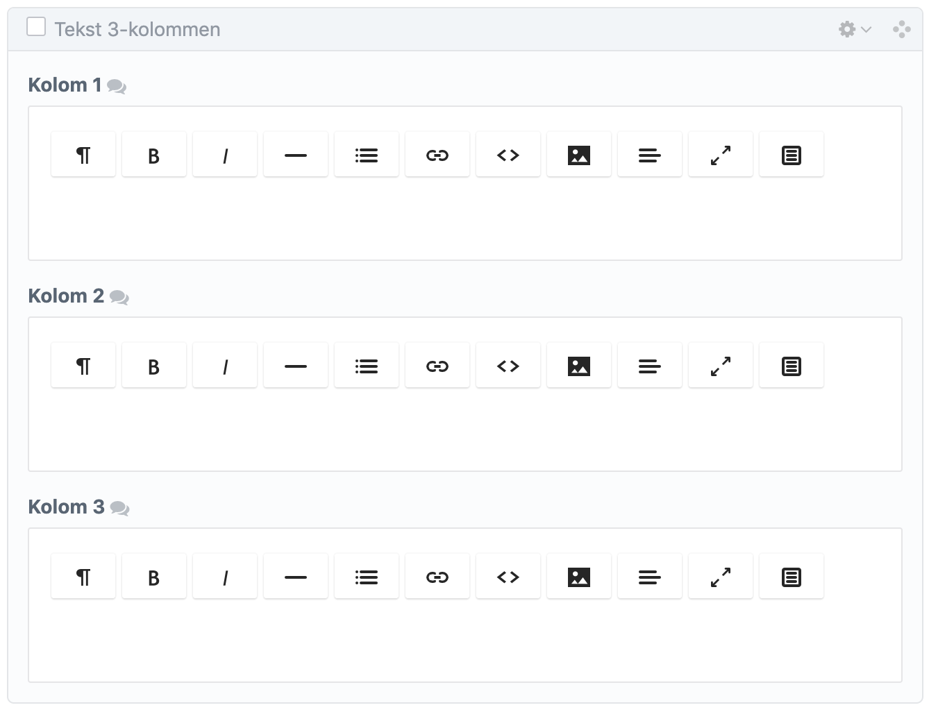 Contentbuilder: tekst met 3 kolommen